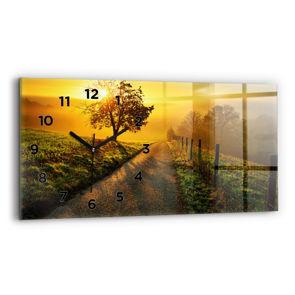 Négyszögletes üvegóra vízszintesen 60x30 Köd napfelkeltekor