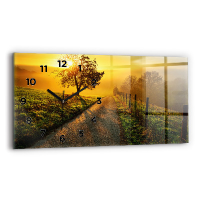 Négyszögletes üvegóra vízszintesen 60x30 Köd napfelkeltekor