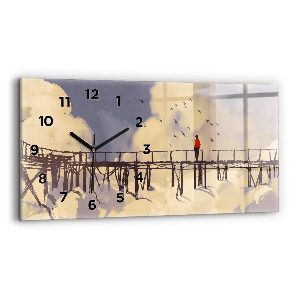 Vízszintes üvegóra 60x30 Ember egy régi hídon