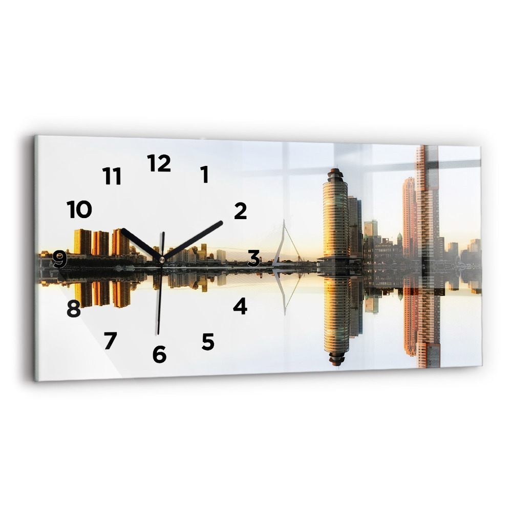 Négyszögletes üvegóra vízszintesen 60x30 Város a folyó partján