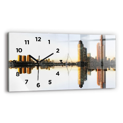 Négyszögletes üvegóra vízszintesen 60x30 Város a folyó partján