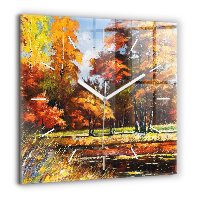 Szögletes üvegóra 60x60 Őszi táj folyóval