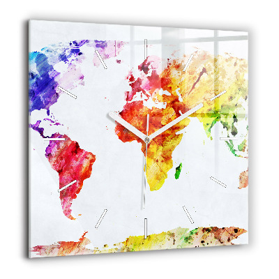 Négyzet alakú üvegóra 60x60 Akvarell világtérkép