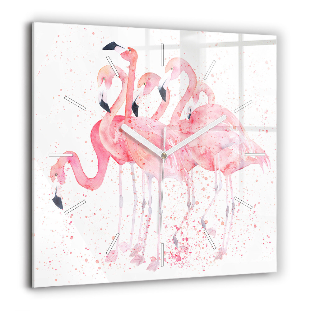 Négyzetes üvegóra 60x60 Flamingók csoportja