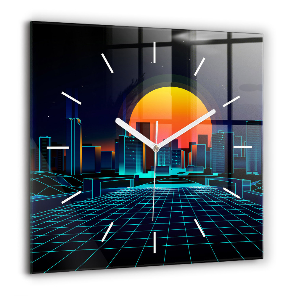 Négyzetes üvegóra 60x60 Kibertéri város