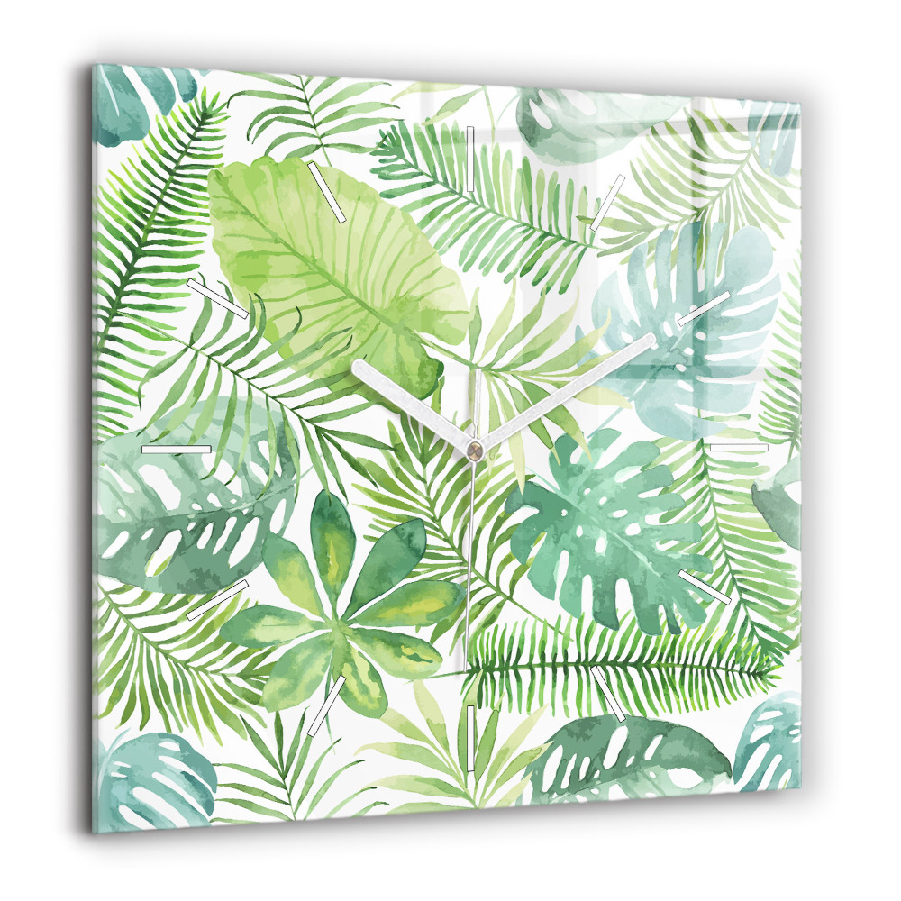 Szögletes üvegóra 60x60 Zöld levelek