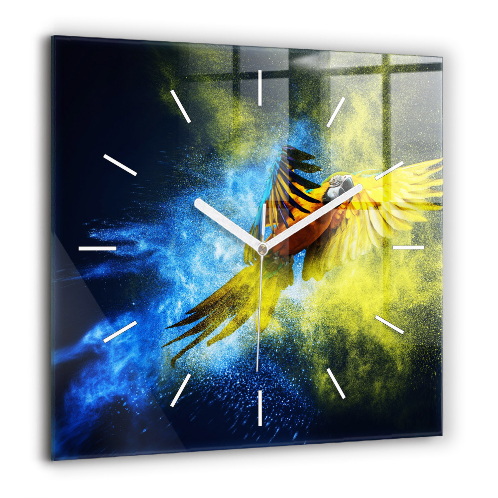 Négyzetes üvegóra 60x60 Színes papagáj