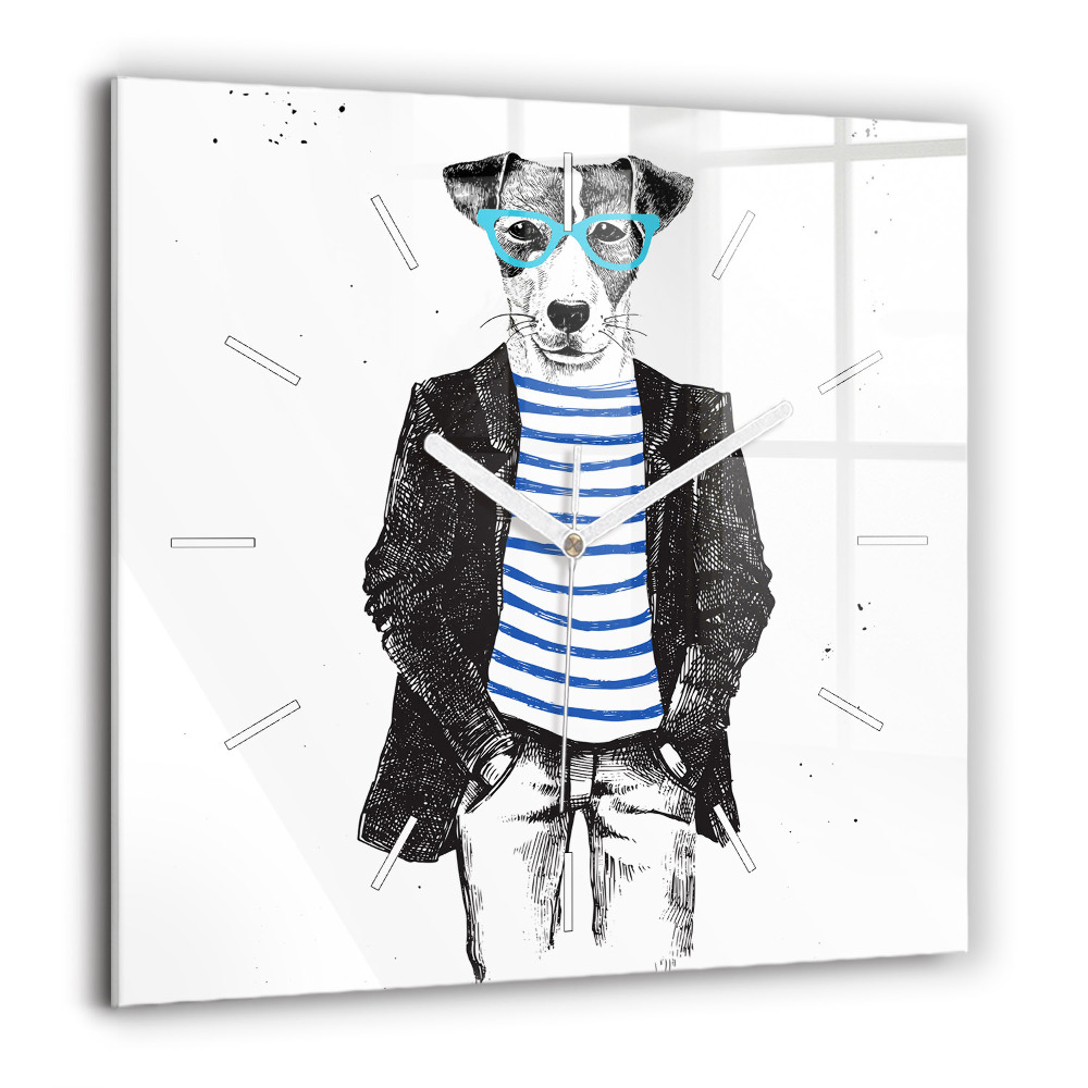 Négyzetes üvegóra 60x60 Kutya emberi testben