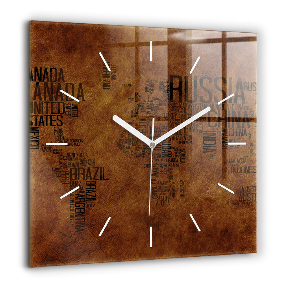 Szögletes fali üvegóra 60x60 Térkép és országok nevei