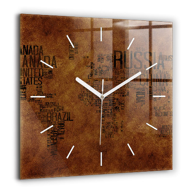 Szögletes fali üvegóra 60x60 Térkép és országok nevei