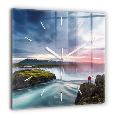 Szögletes fali üvegóra 60x60 Tájkép vízeséssel