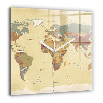 Négyzet alakú üvegóra 60x60 Vintage stílusú világtérkép