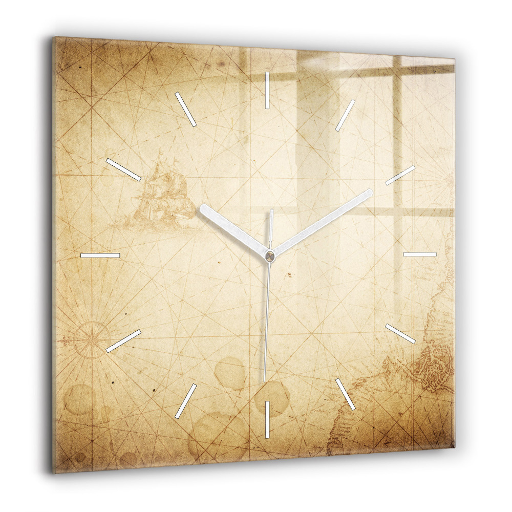 Négyzet alakú üvegóra 60x60 Régi világtérkép