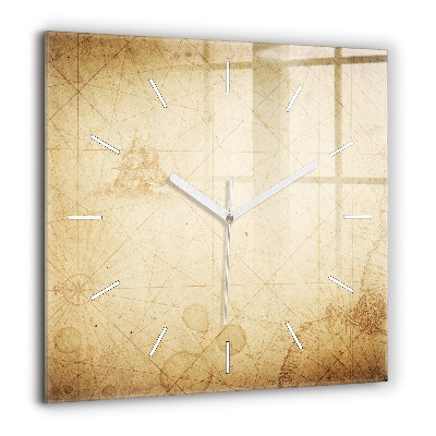 Négyzet alakú üvegóra 60x60 Régi világtérkép