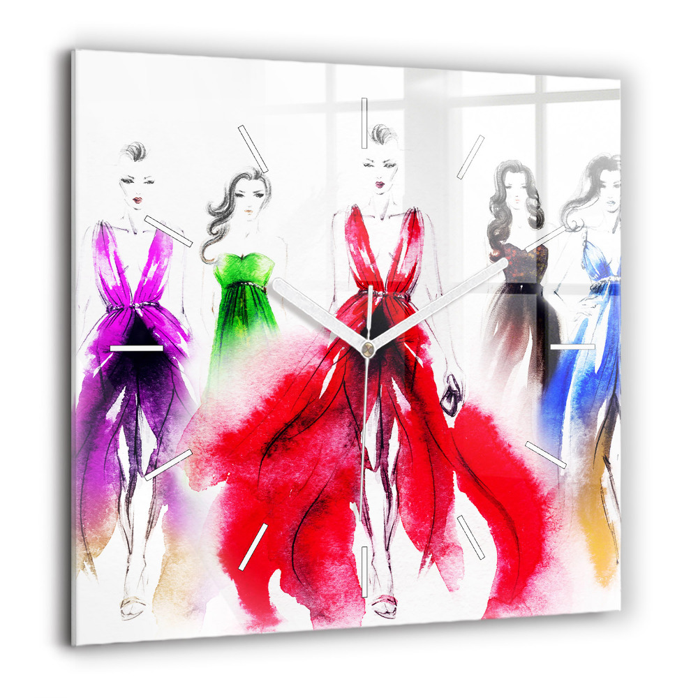 Szögletes üvegóra 60x60 Nők színes ruhákban