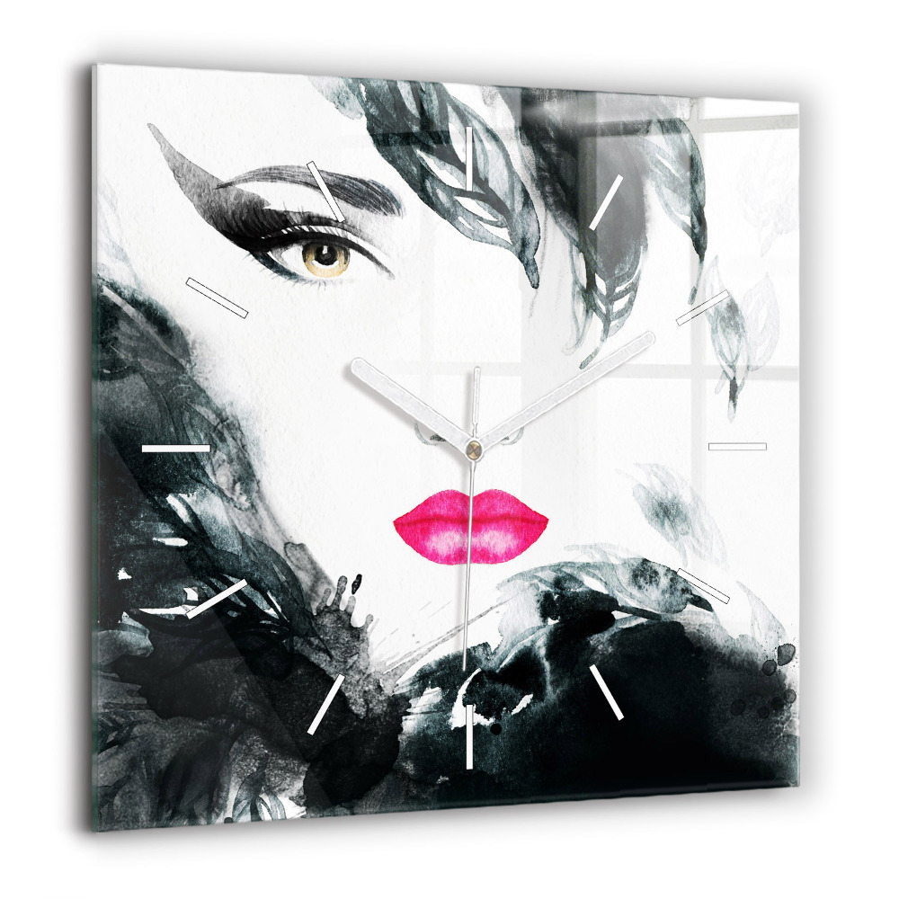 Szögletes fali üvegóra 60x60 Portré egy nő piros ajkak