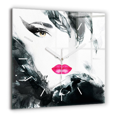 Szögletes fali üvegóra 60x60 Portré egy nő piros ajkak