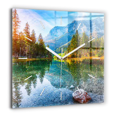 Szögletes fali üvegóra 60x60 Folyó hegyek Tájkép