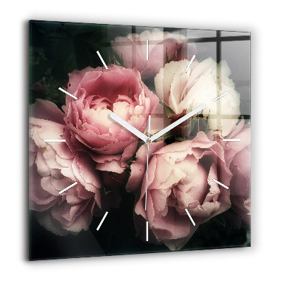 Négyzetes üvegóra 60x60 Rózsaszín rózsacsokor