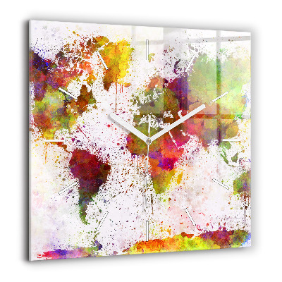 Szögletes fali üvegóra 60x60 Akvarell világtérkép