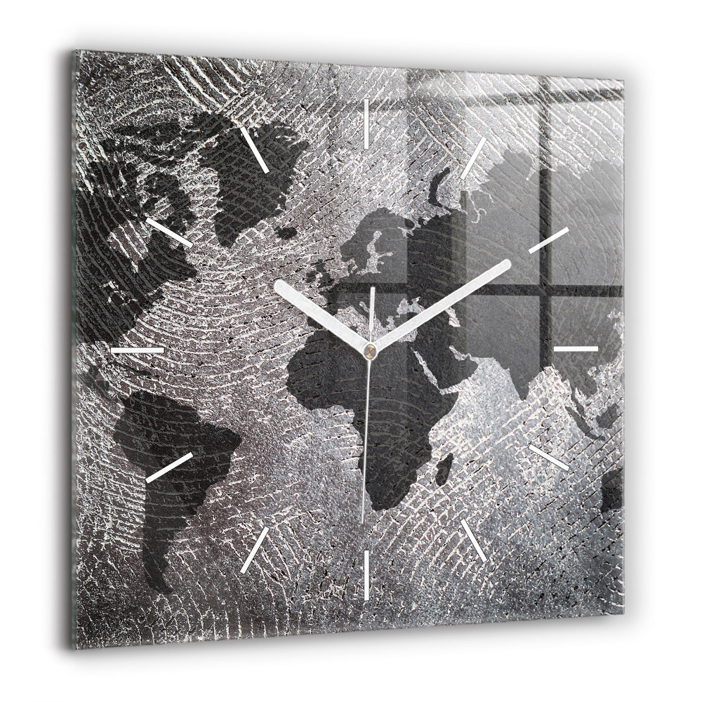 Szögletes üvegóra 60x60 Konkrét világtérkép