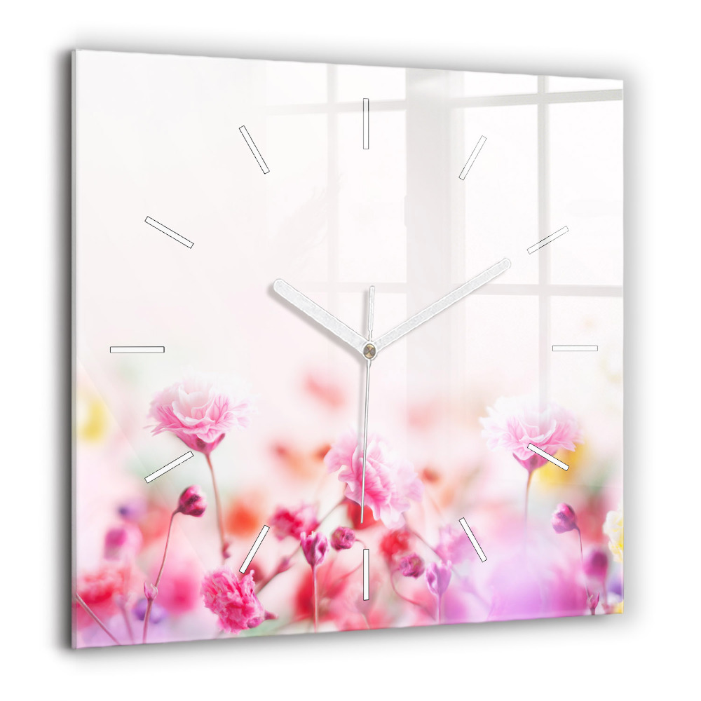 Négyzetes üvegóra 60x60 Virágok és növények egy réten