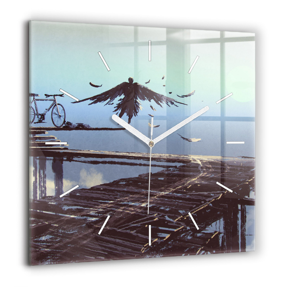 Szögletes fali üvegóra 60x60 Angyal, híd és kerékpár