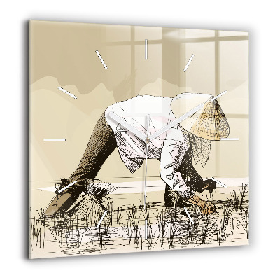 Négyzetes üvegóra 60x60 Rizst szedő nő