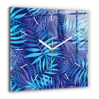 Négyzetes üvegóra 60x60 Kék levelek