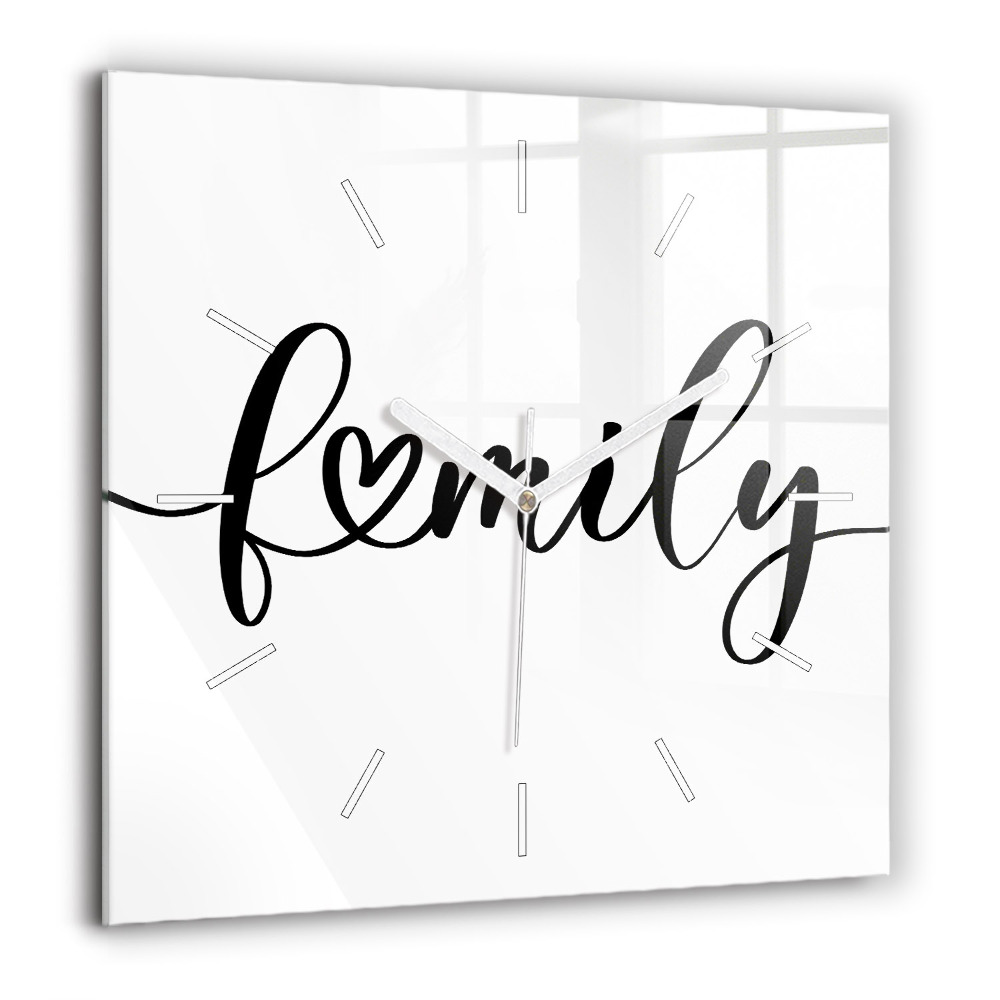 Négyzetes üvegóra 60x60 Családi felirat és szív