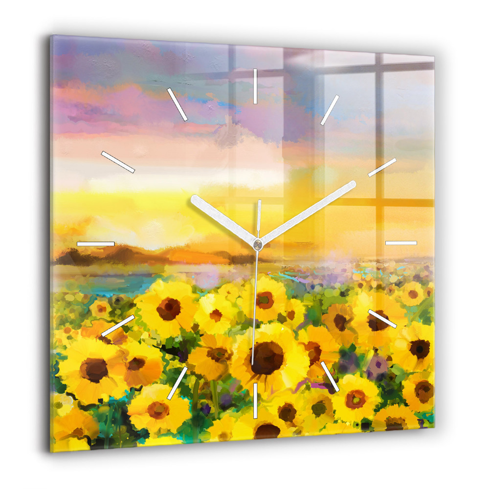 Négyzet alakú üvegóra 60x60 Napraforgómező