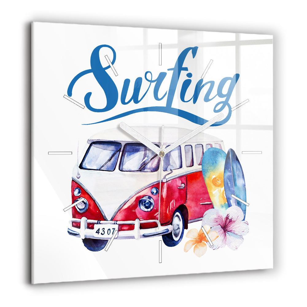 Négyzetes üvegóra 60x60 Autó és tábla Szörfözés