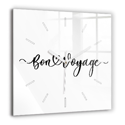 Szögletes üvegóra 60x60 Bon voyage felirat