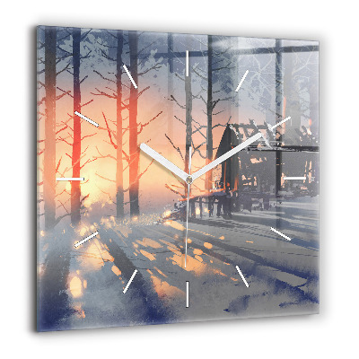 Szögletes fali üvegóra 60x60 Téli táj fák