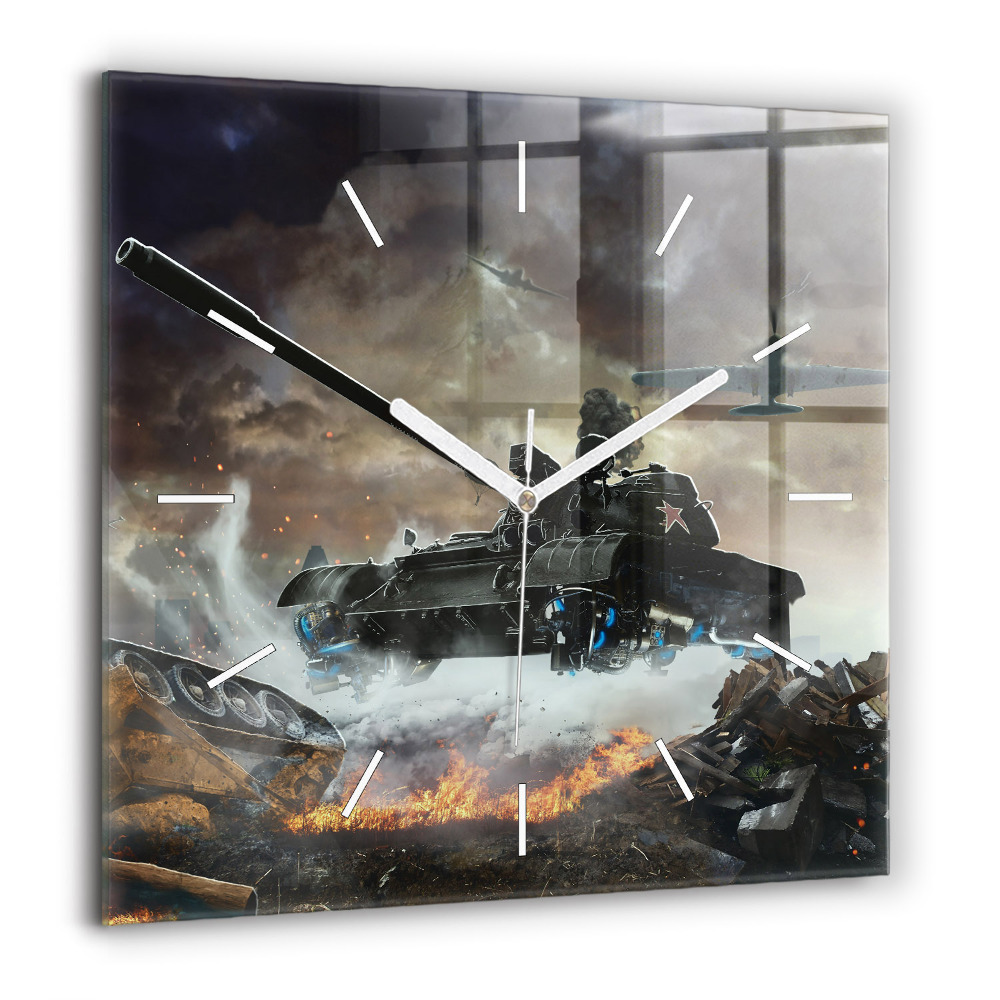 Négyzet alakú üvegóra 60x60 Tank grafika