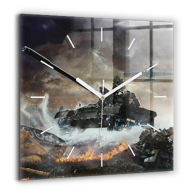 Négyzet alakú üvegóra 60x60 Tank grafika