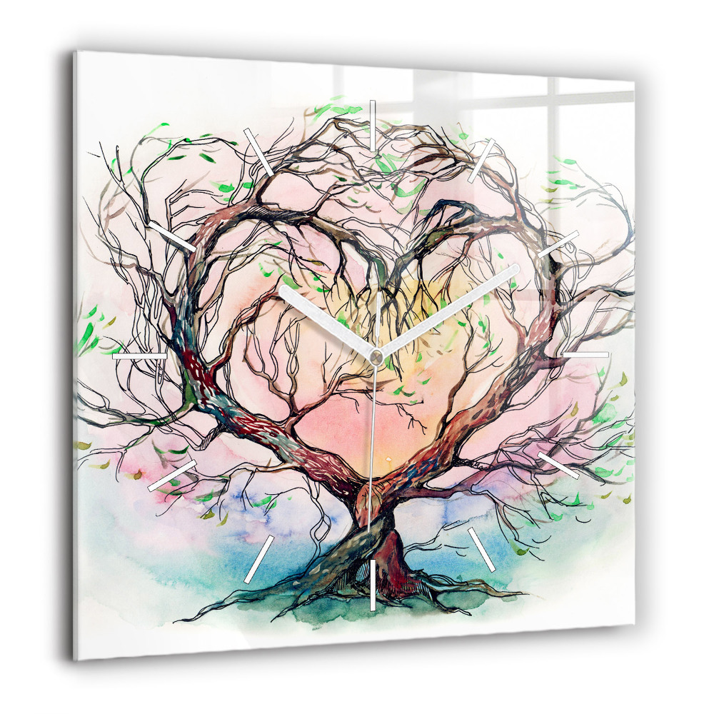 Négyzetes üvegóra 60x60 Fa szív a természetben