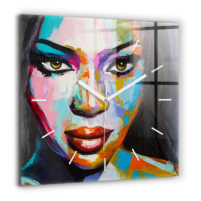Négyzet alakú üvegóra 60x60 Színes női arc