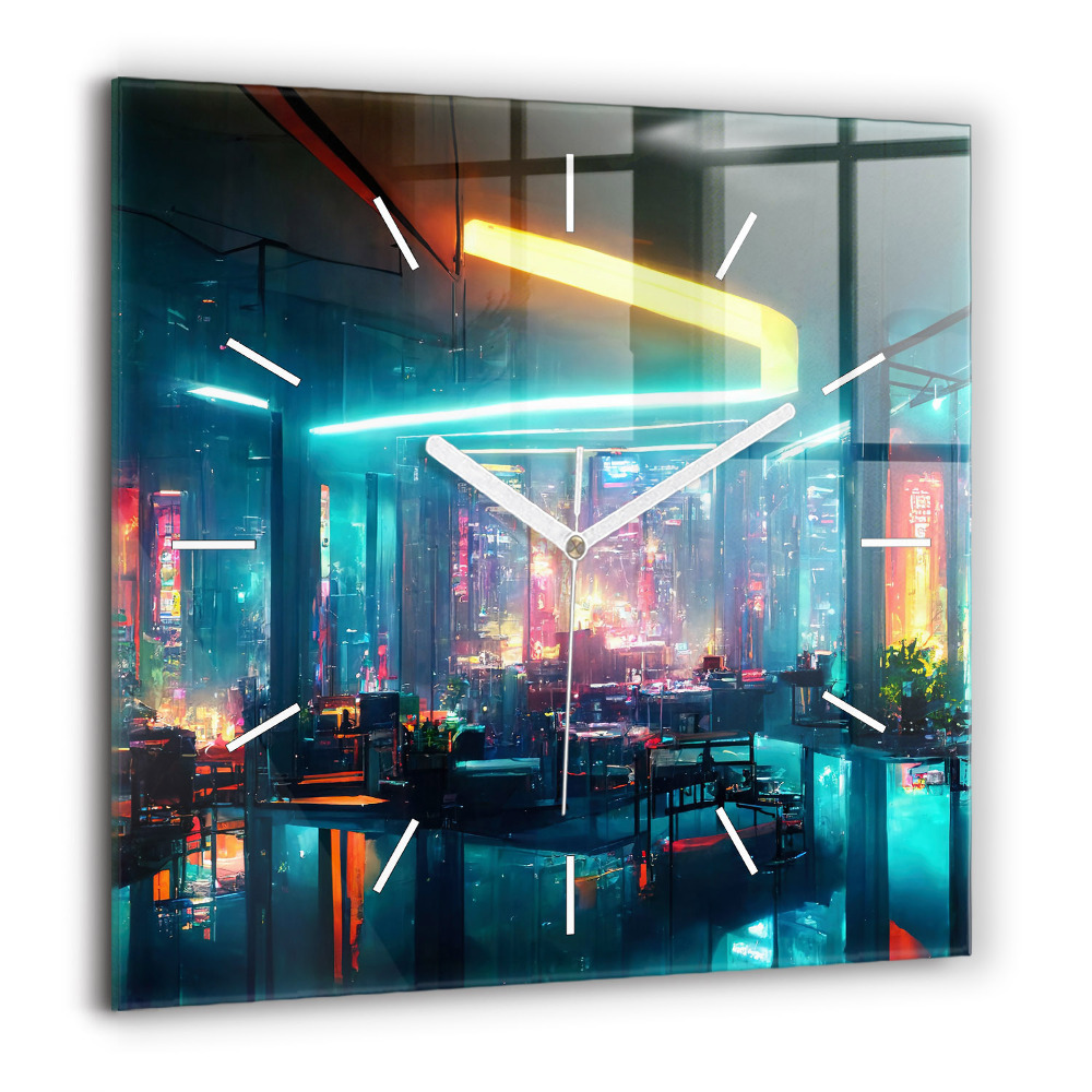 Szögletes fali üvegóra 60x60 Város cyberpunk stílusban