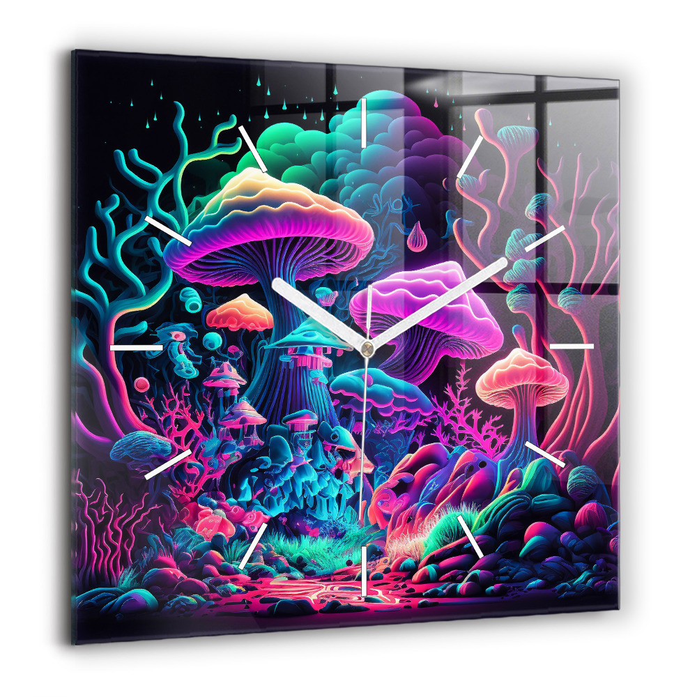 Négyzetes üvegóra 60x60 Neon gombák
