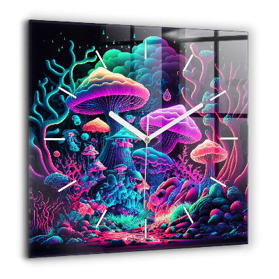 Négyzetes üvegóra 60x60 Neon gombák