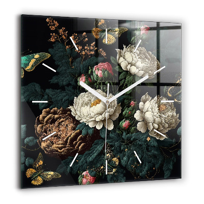 Szögletes fali üvegóra 60x60 Virág és arany pillangók