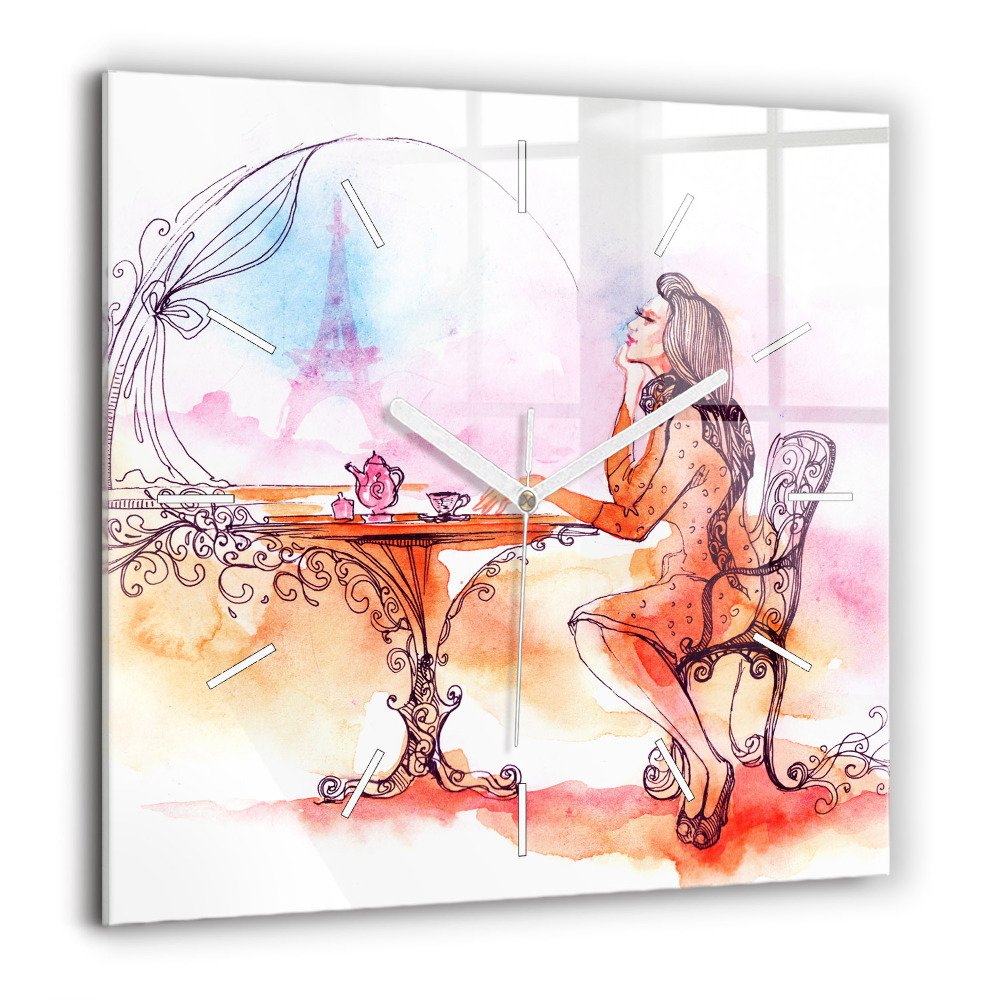 Szögletes fali üvegóra 60x60 Nő teát iszik