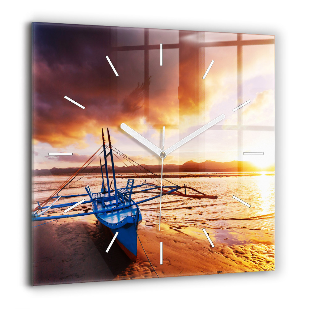 Szögletes fali üvegóra 60x60 Hajó és naplemente