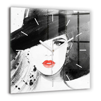 Négyzet alakú üvegóra 60x60 Nő kalapban