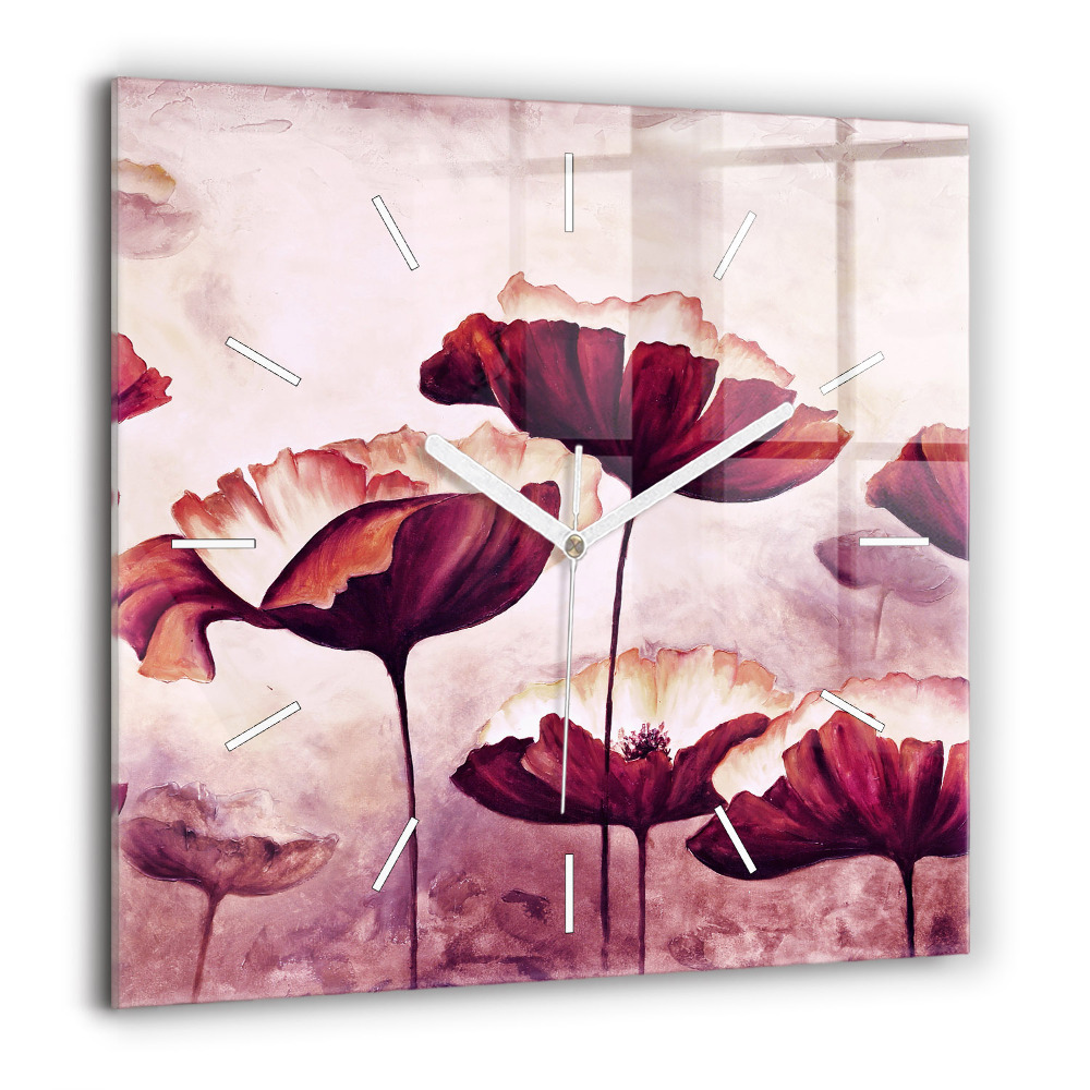 Négyzetes üvegóra 60x60 Virágok és pipacsok virágban