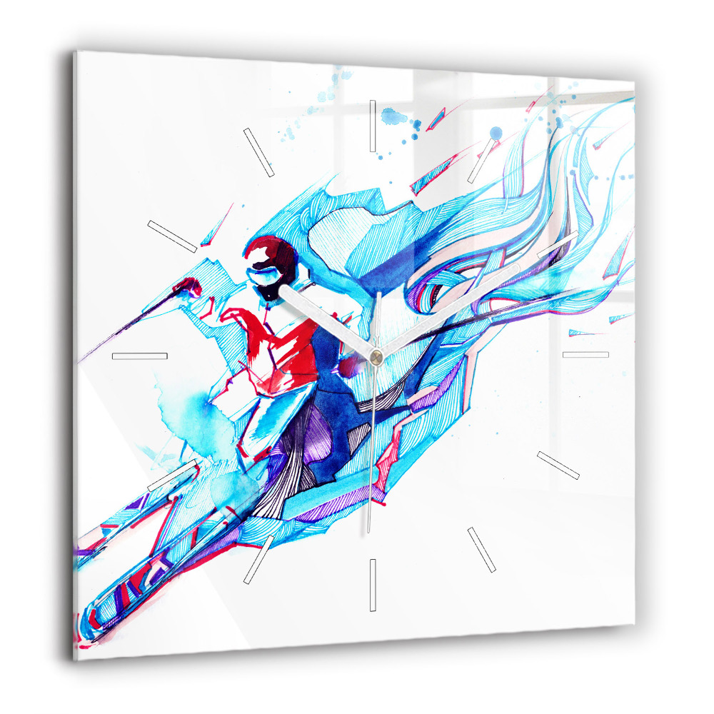 Szögletes üvegóra 60x60 Síelő