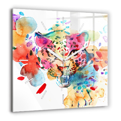 Négyzetes üvegóra 60x60 Vadmacska absztrakt