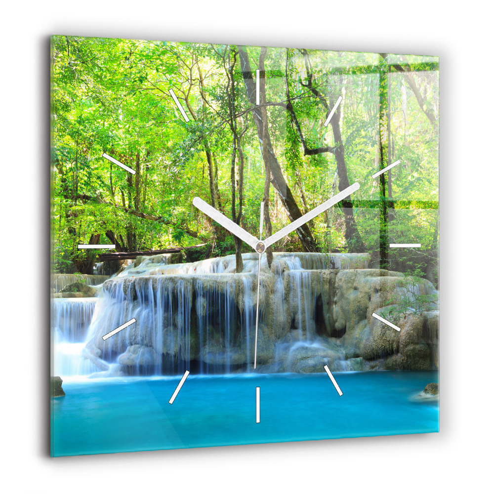 Négyzet alakú üvegóra 60x60 Vízesés az erdőben