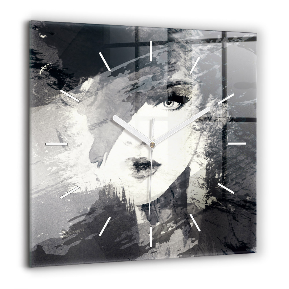 Négyzetes üvegóra 60x60 Nő - akvarell